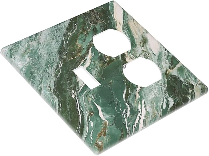 Decorative Switch Cover Plate with Modern Luxury Green Marble Texture Design Toggle Duplex Wall Plate 2 Gang Light Switch Cover Outlet Covers for Kitchen Bathroom Decor