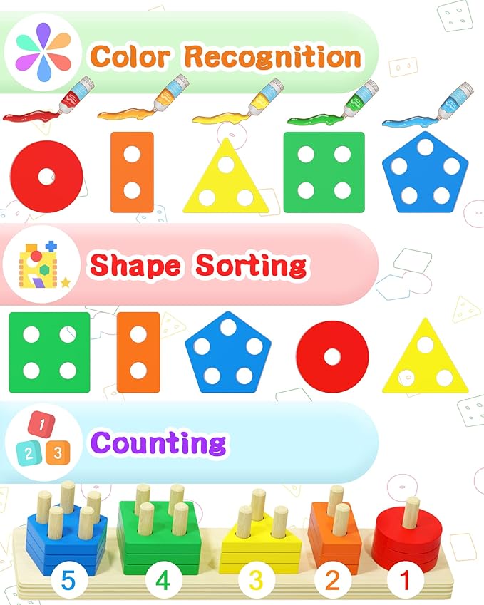 Yetonamr Montessori Toys for 1 2 3 Years Old Boys Girls Birthday Gifts, Wooden Sensory Toys for Ages 2-4 Toddlers Kids Baby, Toddler Learning Toy Activities Puzzles Ages 1-3