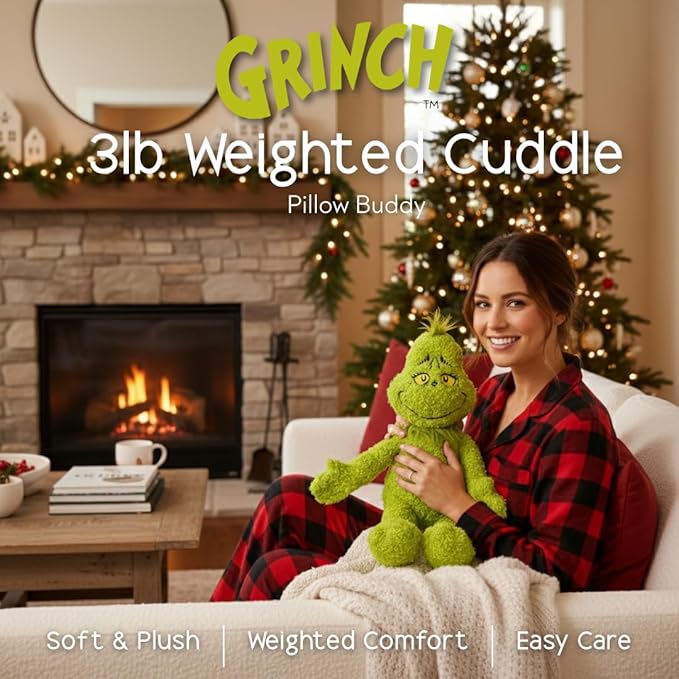 Franco Calm Dr. Seuss Grinch Bedding Super Soft Plush Calming 3Lb Weighted Cuddle Pillow Buddy, Comfort Pillow (Officially Licensed Product)