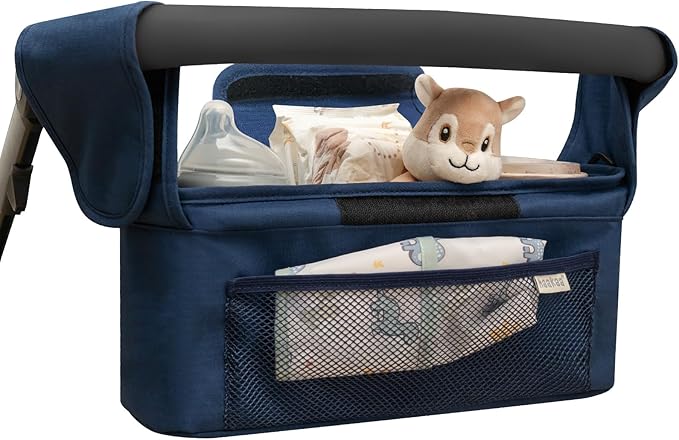 haakaa Stroll & Go Organiser - 2 Cup Holders - Bluestone, Ultimate Stroller Organizer Universal Fit with Adjustable Non-Slip Straps & Hooks, Stroller Caddy Accessories with Shoulder Strap