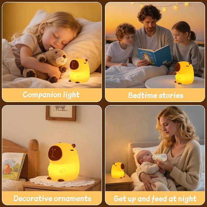 Rytinazzz Capybara Night Light, 50-Hour Battery & Pat Control, Squishy Animal Lamp for Kids Room, USB Rechargeable with Timer, Mothers Day Gifts
