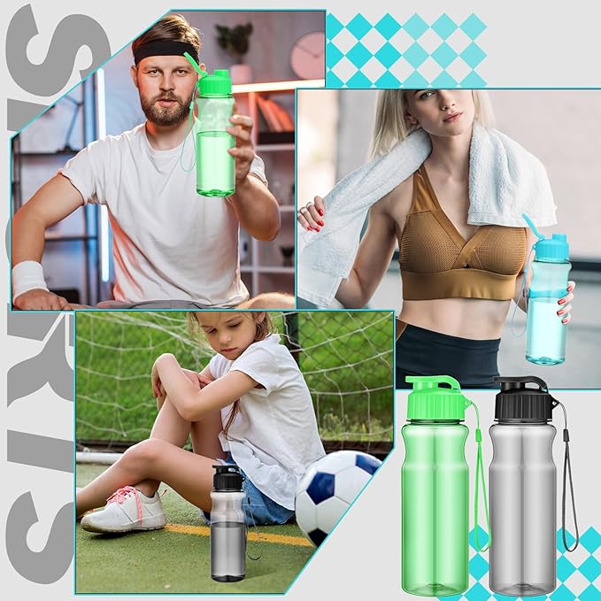 Ziliny 24 Pcs 17 oz Plastic Water Bottles Bulk Large Reusable Leak Proof Flip Top Sports Gym Water Bottles with Handle Strap for Kids and Adults for Summer School Travel