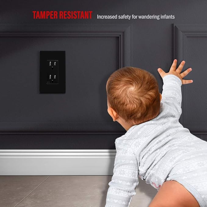 ENERLITES - SI8831-BK-SL Screwless Decorator Wall Plate Child Safe Outlet Cover, Size 1-Gang 4.68" H x 2.93” L, Unbreakable Polycarbonate Thermoplastic, SI8831-BK, Glossy, Black