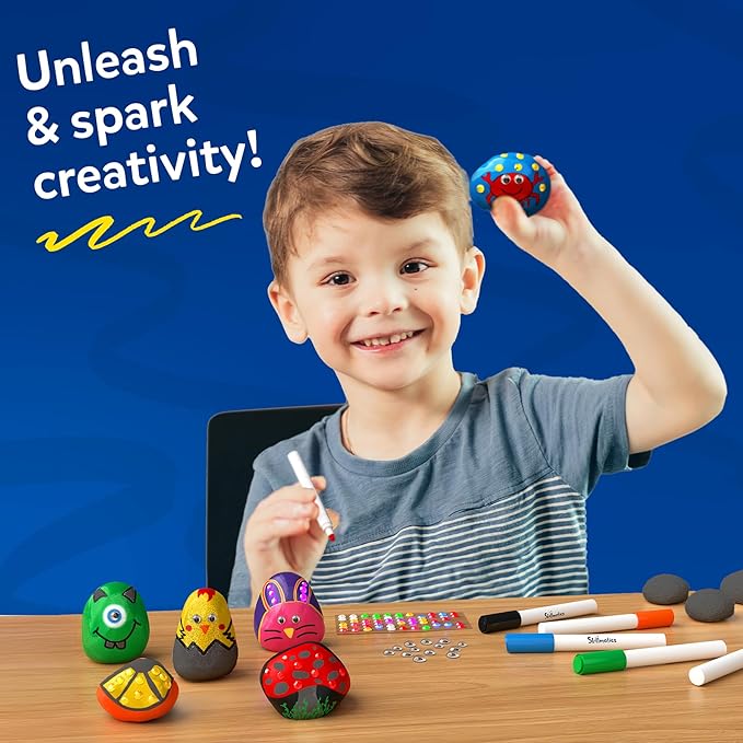 Skillmatics Rock Painting Kit - Mess-Free Art & Craft Kit for Girls & Boys, Craft Kits & Supplies, DIY Creative Activity, Screen-Free Fun, Gifts for Kids Ages 4, 5, 6, 7, 8, 9, 10, 11,12