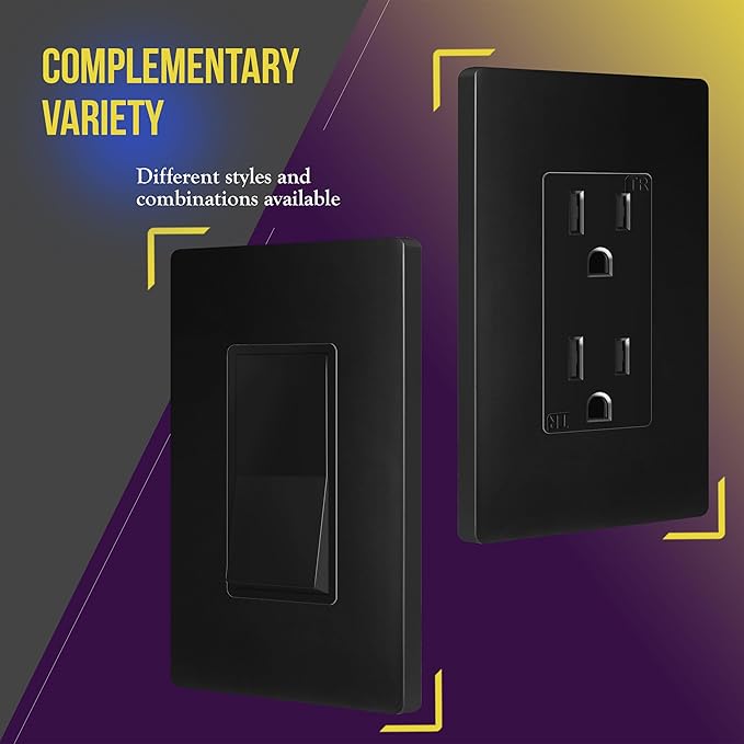 ENERLITES Screwless Decorator Wall Plate Child Safe Outlet Cover, Glossy, Size 1-Gang 4.68" H x 2.93" L, Unbreakable Polycarbonate Thermoplastic, SI8831-BK-5PCS, Black (5 Pack)