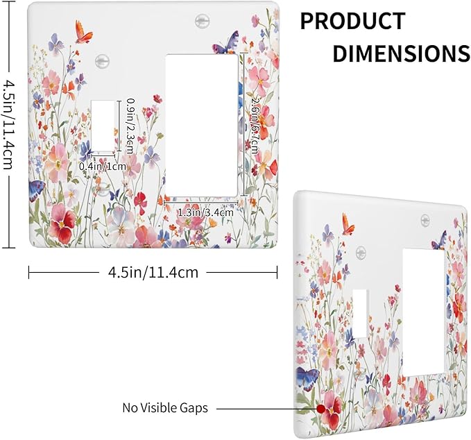 Colorful Flower Watercolor Floral Butterfly Bird Outlet Covers 1 Toggle 1 Rocker Combination Decorative Wall Plate Electrical Switch Plates Light Switch Cover Plate for Bedroom Living Room Decor