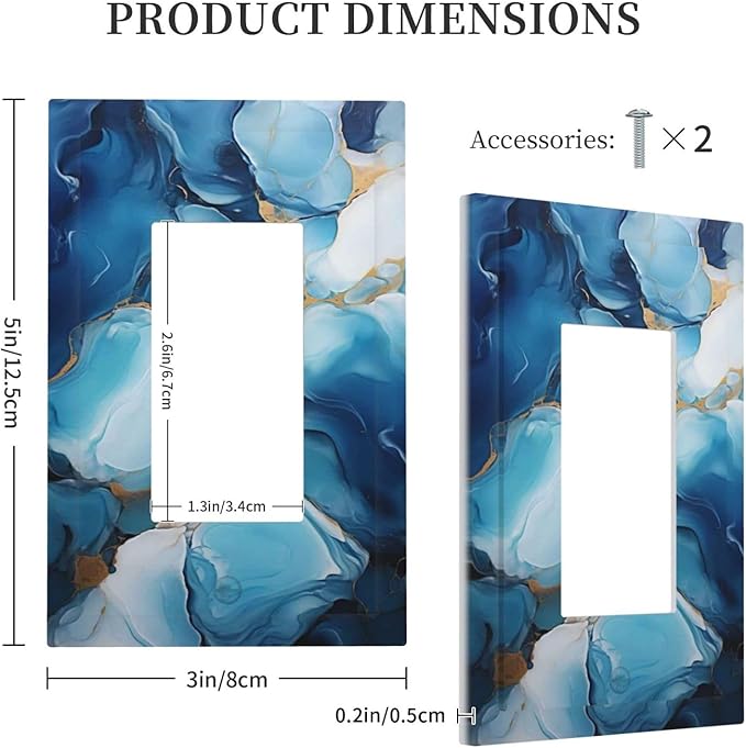 Decorative Outlet Covers Artistic Abstract Blue Marble Gold Line Painted 1 Gang Single Decora GFCI Device Light Switch Covers Plate 1 Rocker Wall Plate Jumbo Switch Cover Plate