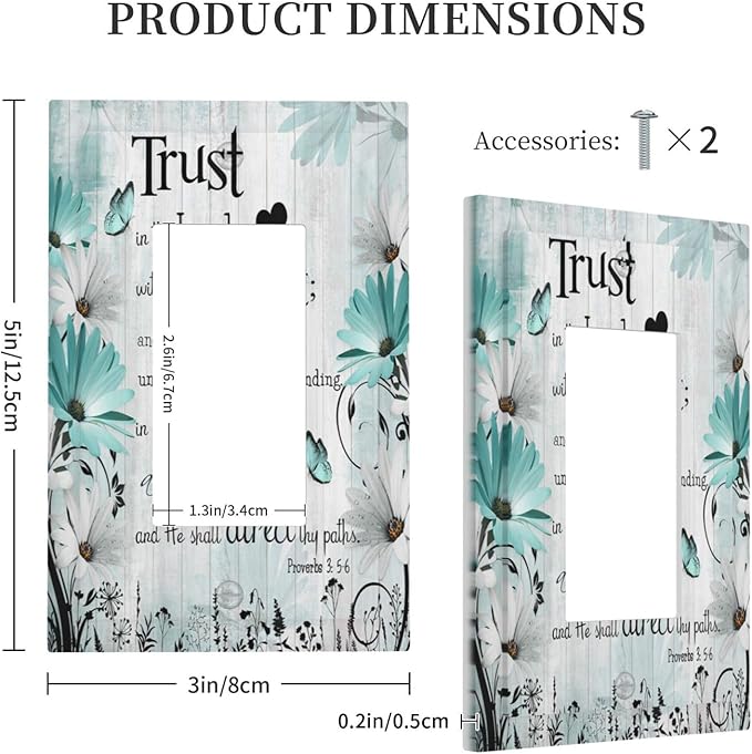 Rustic Teal Daisy Bible Verse Wooden Inspirational Quote Decorative Outlet Covers 1 Gang Single Rocker Light Switch Cover Plate Wall Plates GFCI Faceplate for Bedroom Living Room Decor