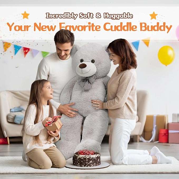 MorisMos Giant Teddy Bear 4 Feet, 47inch Big Stuffed Animal Large Teddy Bear Plush, Classic Girlfriend Boyfriend Birthday Gift, Gray