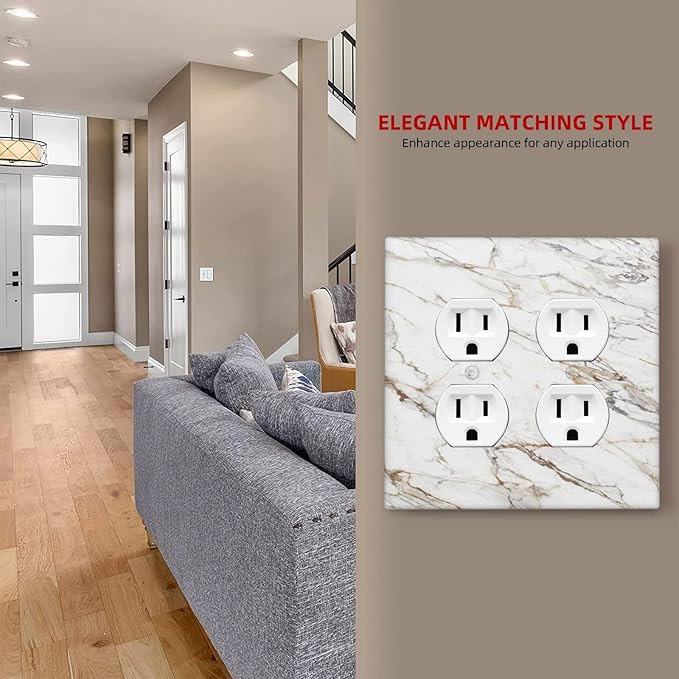 Decorative Light Switch Cover Plate White Brown Marble Abstract Modern Luxury 2 Gang Decorative Switch Plates 1 Toggle Duplex Combo Outlet Covers GFCI Plug Covers Wallplates for Bathroom Kitchen Decor