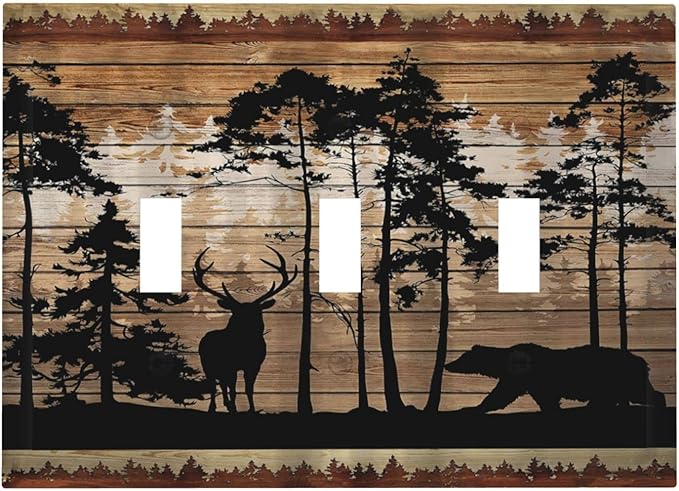 Hunting Forest Deer Bear 3 Gang Light Switch Cover Decorative Triple Toggle Wall Plate Electrical Faceplate Switch Plug Face Plate