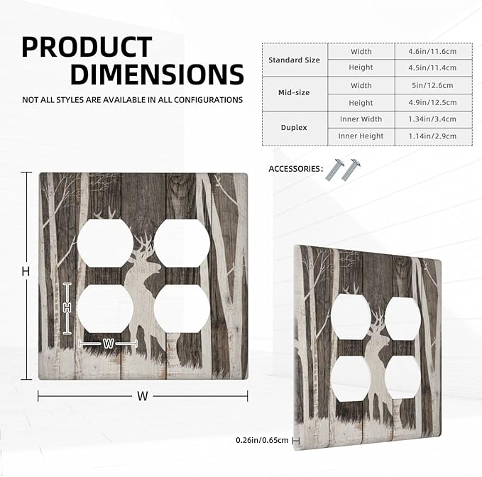 Vintage Wood Forest Deer Wildlife Animal Silhouette Outlet Covers 2 Gang Double Duplex Decorative Light Switch Covers Electrical Wallplates Socket Faceplate for Farmhouse Home Decor