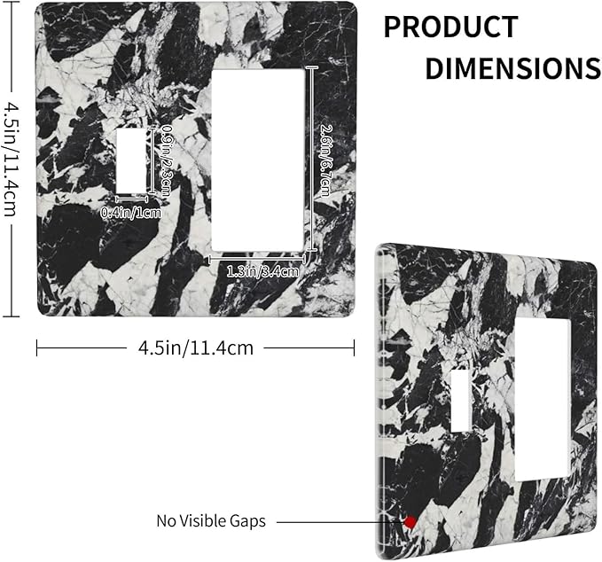 Black White Marble Abstract Luxury Outlet Covers 1 Toggle 1 Rocker Combination Decorative Wall Plate Electrical Switch Plates Light Switch Cover Plate for Bathroom Kitchen Decor