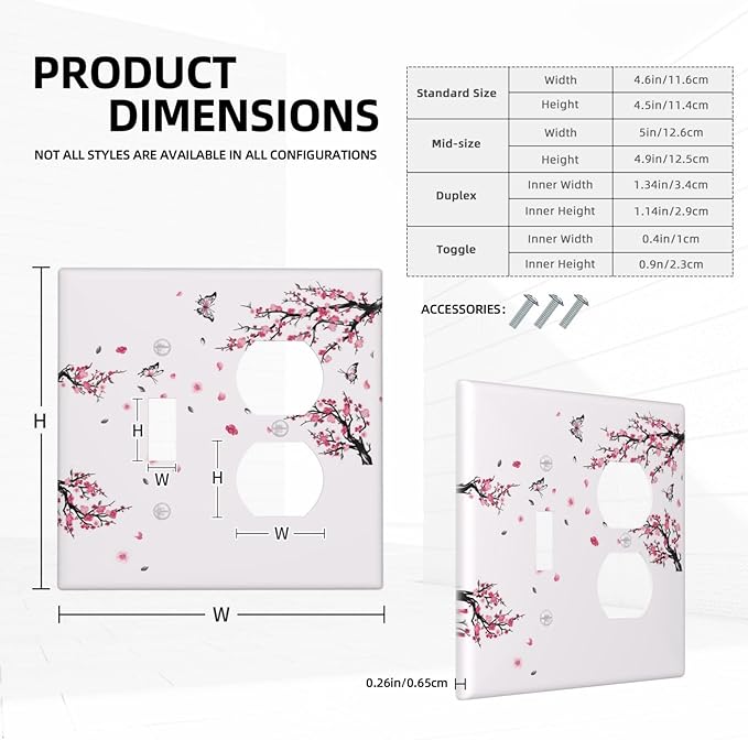 Pink Watercolor Cherry Blossom Flowe Tree Branch Floral Wallplates 1 Toggle 1 Duplex Switch Plate Electrical GFCI Faceplate Decorative Light Switch Covers for Bedroom Living Room Decor