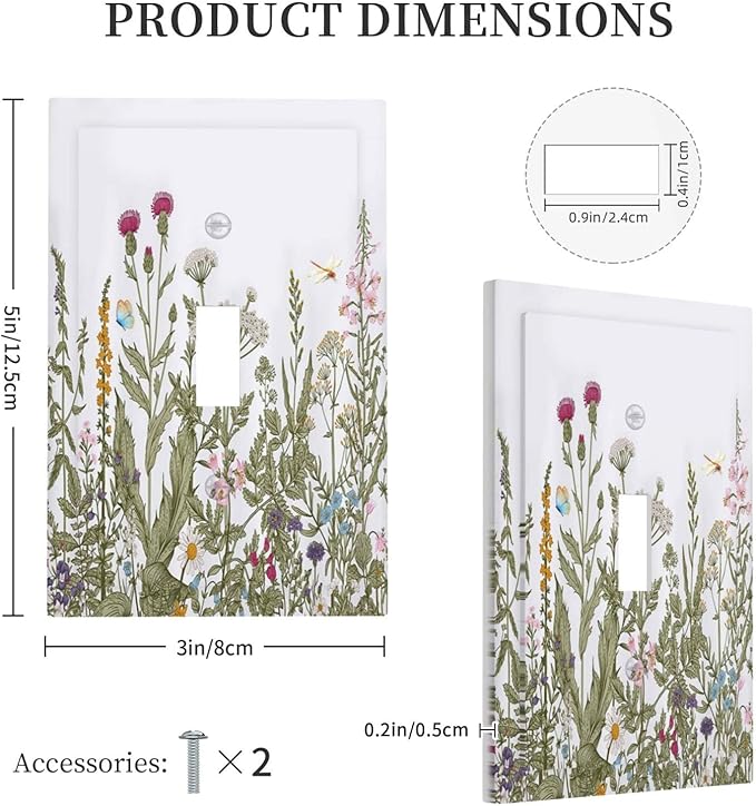 Rustic Wild Floral Vintage Teal Botanical Single Toggle Wall Plates Switchplate Covers Decorative 1 Gang Light Switch Cover for Kitchen Living Room Accessories Decor