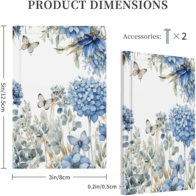 Decorative Light Switch Plate Covers Boho Blue Flowers Rustic Beige Butterfly Leaves 1 Gang No Device Switch Cover Plate Single Blank Wall Plate Switchplate Electrical Faceplate