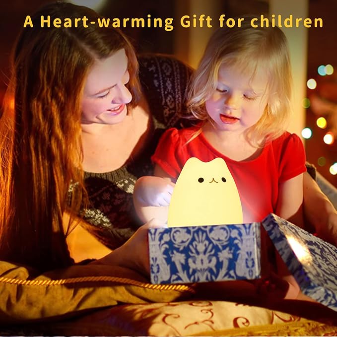 ZKLiLi Night Light for Kids Lamp, 16 Colors cat Lamp Cute, Dimmable Baby Night Lights for Nursery,Silicone Rechargeable Nightlight for Kids Room, Kawaii Room Decor (renqicat-Remote)