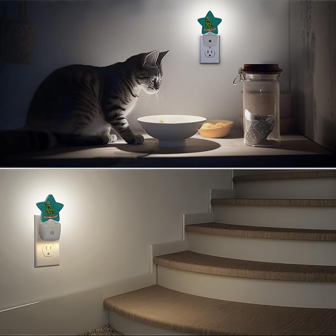 Dinosaur Green Night Light Plug-in Dusk to Dawn Smart Sensor White Led Nightlight for Bedroom Bathroom Kitchen Hallway Stairs Energy Efficient Decor Desk Lamp