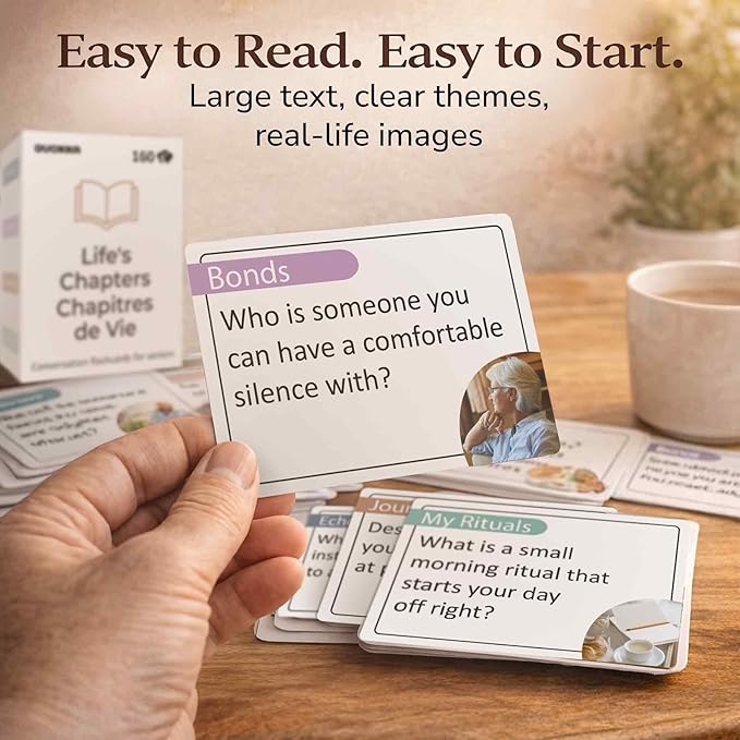QUOKKA Conversation Cards for Seniors – 160 Memory Card Game Alzheimer's Dementia Activities – Large Print Conversation Starters for Elderly Parents – Dementia Products for Elderly – Premium Gift Box