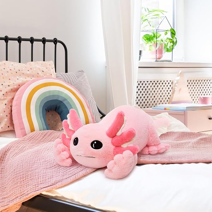 Tezituor Large Axolotl Plush Pillow, 39.5" Giant Glowing Axolotl Stuffed Animal, Super Soft & Cuddly Glow in The Dark Long Body Pillow for Kids, Teens Adults Birthday Gifts