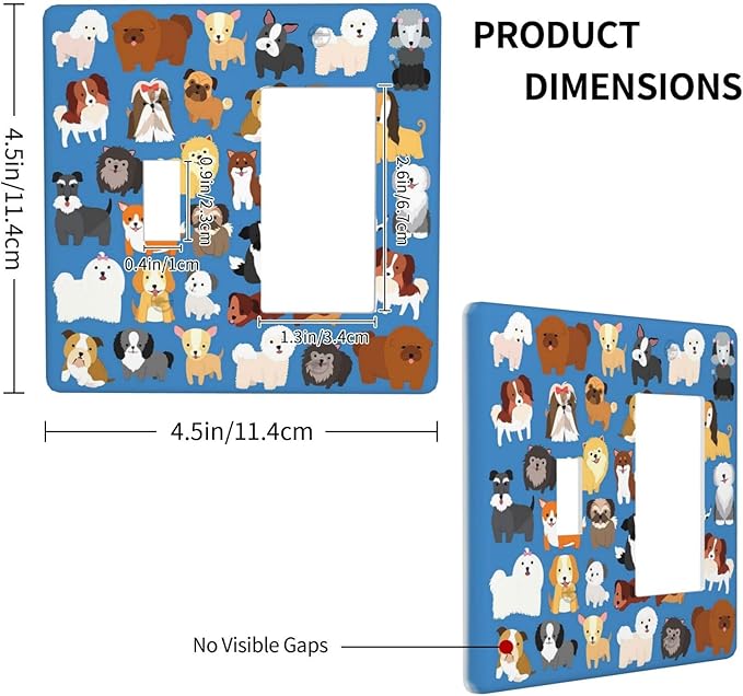 Cute Animal Dogs Puppy Decorative Outlet Cover 1 Toggle 1 Rocker Light Switch Plate Cover Electricity Receptacles Plates For Home Kitchen Living Bedroom 4.5 * 4.5