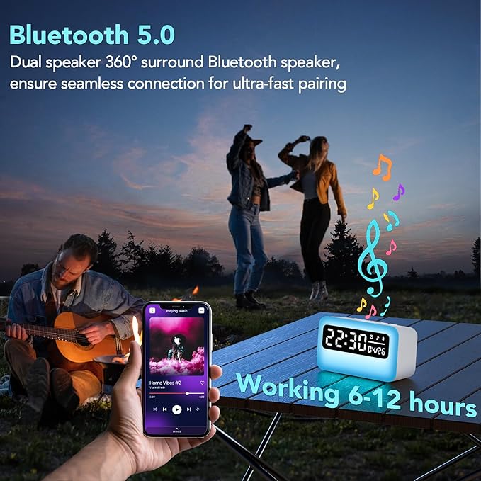 4-IN-1 White Noise Sound Machine with 24 Soothing Sounds, 4000mAh Rechargeable Camping light Bluetooth Speaker, Adjustable Night Light for Kids Adult with Time Display for Camping, Home, Party