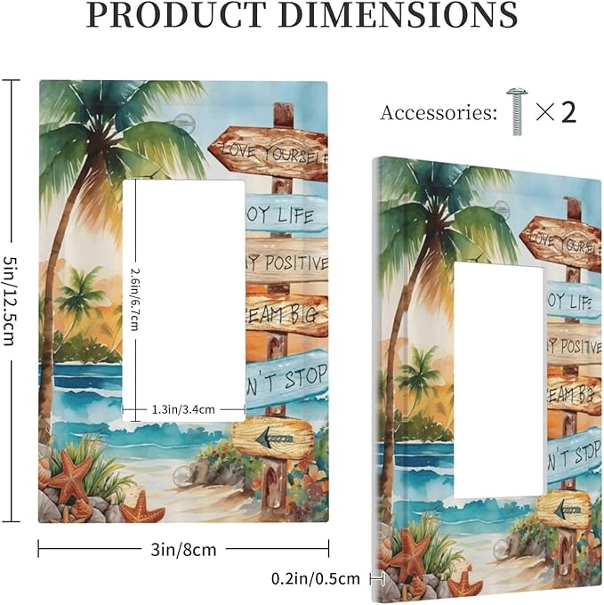 Tropical Beach Palm Tree Summer Coastal Ocean Sunset Decorative Outlet Covers 1 Gang Single Rocker Light Switch Cover Plate Wall Plates GFCI Faceplate for Bedroom Living Room Decor