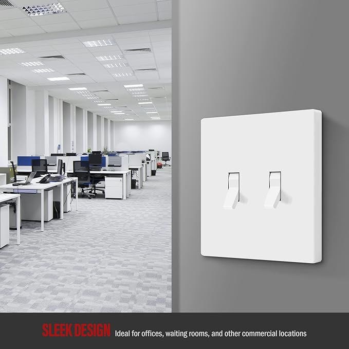 ENERLITES Screwless Double Toggle Switch Wall Plate, Child Safe Dual Light Switch Cover, Standard Size 2-Gang 4.68" x 4.73", Unbreakable Polycarbonate Thermoplastic, UL Listed, SI8812-W, Glossy, White