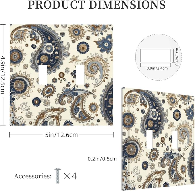 Decorative Switch Plates Doodle Style Floral Abstract Teardrop 2 Gang Double Toggle Outlet Light Switch Cover Wall Plate Electrical Faceplate For Bed Room Living Room Decor