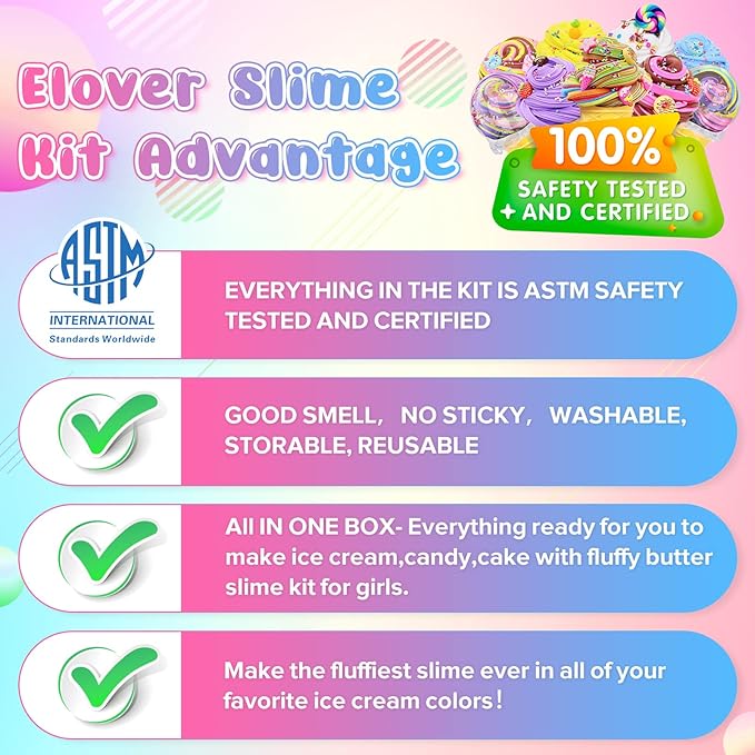 Elover Ice Cream Slime Kit for Girls and Boys Fluffy DIY Slime Toys Gifts Make Ice Cream Slimes 6 Color