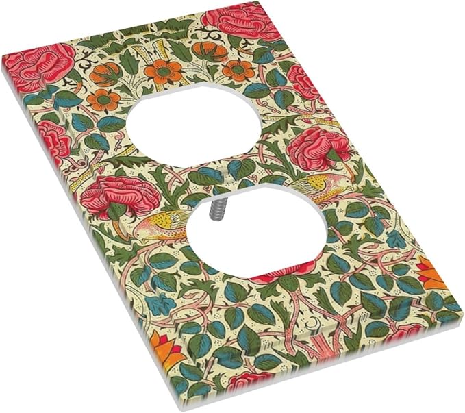William Morris Roses Floral 1 Gang Electrical Duplex Outlet Covers VintageTulip Flower Plant Bird Light Switch Cover Receptacle Wall Plate Decorative for Country Bedroom Home Decor