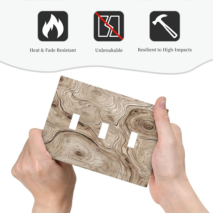 Tree Annual Rings Burl Texture Brown Wood Grain Print Decorative Switch Plates 3 Gang Wall Plate Triple Toggle Light Switch Cover Faceplate Electrical Wall Panels for Farmhouse Bedroom Decor