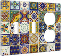 Yellow Mexican Moroccan Sun Tile 3-Gang 2-Toggle 1-Duplex Receptacle Combination Light Switch Decorative Triple Combo Device Switches/Rocker Outlet Covers and Wall Plate