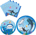 WERNNSAI Shark Birthday Decorations - 48PCS Shark Party Plates and Napkins Under The Sea Birthday Supplies Blue Ocean Plates Tableware for Kids Boys Baby Shower Summer Pool Party Decor Serves 16 Guest
