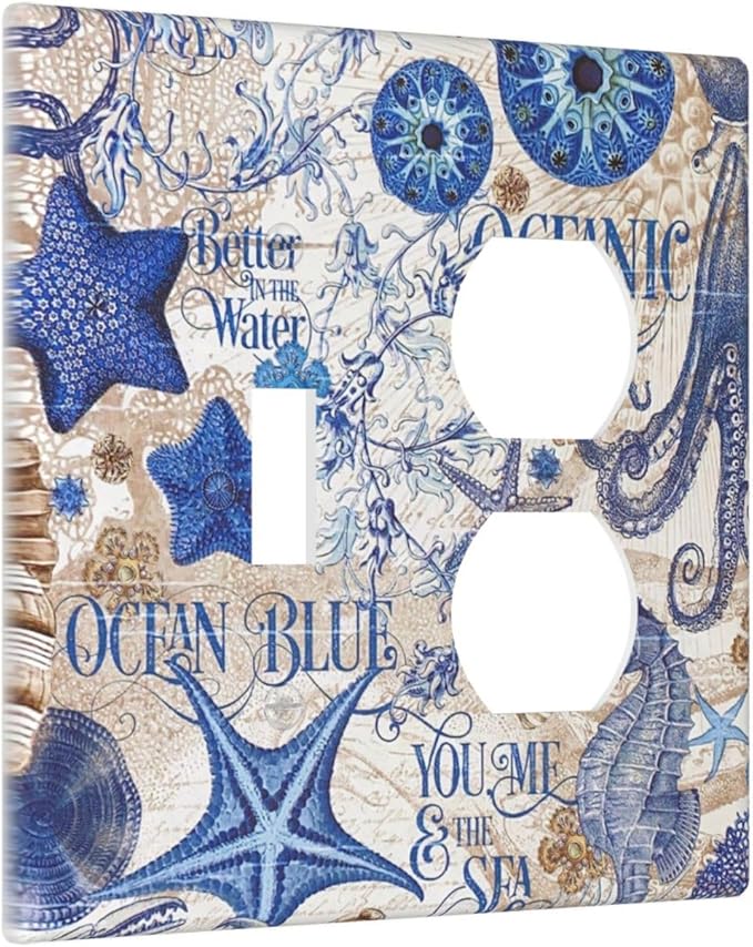 Wallplates Vintage Sea Blue Seahorse Starfish Octopus 1 Toggle 1 Duplex Switch Plate Electrical Gfci Faceplate Decorative Light Switch Covers For Kids Room Home Decor