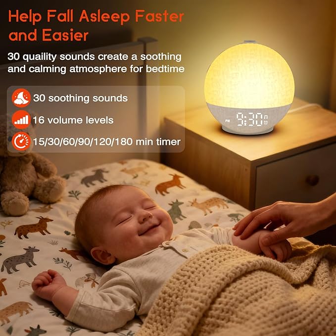 Sunrise Alarm Clock White Noise Machine, Sunset Simulation, 30 Soothing Sounds, 12 Color Night Light, Dimmable Sunlight Lamp Wake Up Light, Digital Clock for Kids Teens Heavy Sleepers Adults Bedrooms