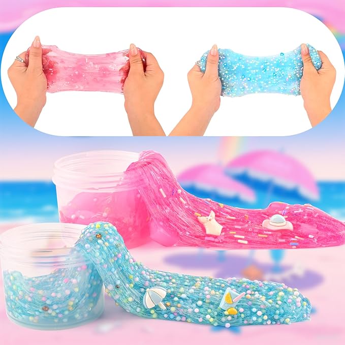6 Pack Slimes, Pink & Blue Slime kit, Cloud Butter & Clear Slime, Party Favors, Sensory Toys for Kids Girls Boys Ages 4-12, Goodie Bag Stuffers, Birthday Gift Ideas Cute Stuff