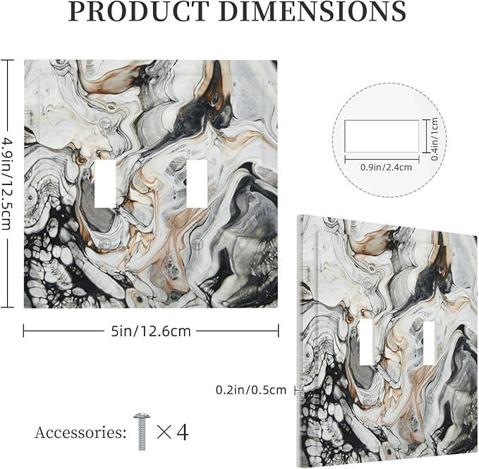 Black Gold Marble Texture Modern Abstract Print Decorative Switch Plates 2 Gang Double Toggle Outlet Light Switch Cover Wall Plate Electrical Faceplate for Bathroom Kitchen Decor