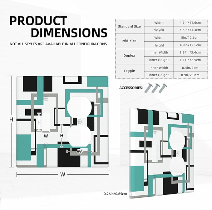 Geometric Turquoise Black Gray Modern Abstract Boho Wallplates 1 Toggle 1 Duplex Switch Plate Electrical GFCI Faceplate Decorative Light Switch Covers for Office Nursery Decor