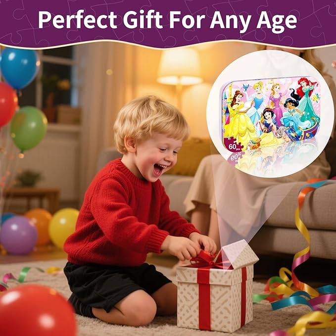 Kids Puzzle Ages 3-8, 60 Piece Jigsaw Puzzles in Metal Box, Educational Learning Toys for Boys and Girls, Premium Puzzle Games
