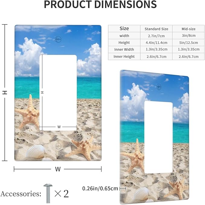 Beach Blue Ocean Single Gang Rocker Light Switch Cover Plates Decorative Outlet Covers, 1 Gang Rocker Wall Plate