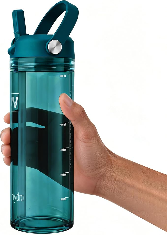 20oz Kids Water Bottle, BPA Free Thick Tritan Plastic Reusable, Clear Water Bottle with Straw, Leakproof Lid, Dishwasher Safe, Boy girl for School,Travel Turquoise Green