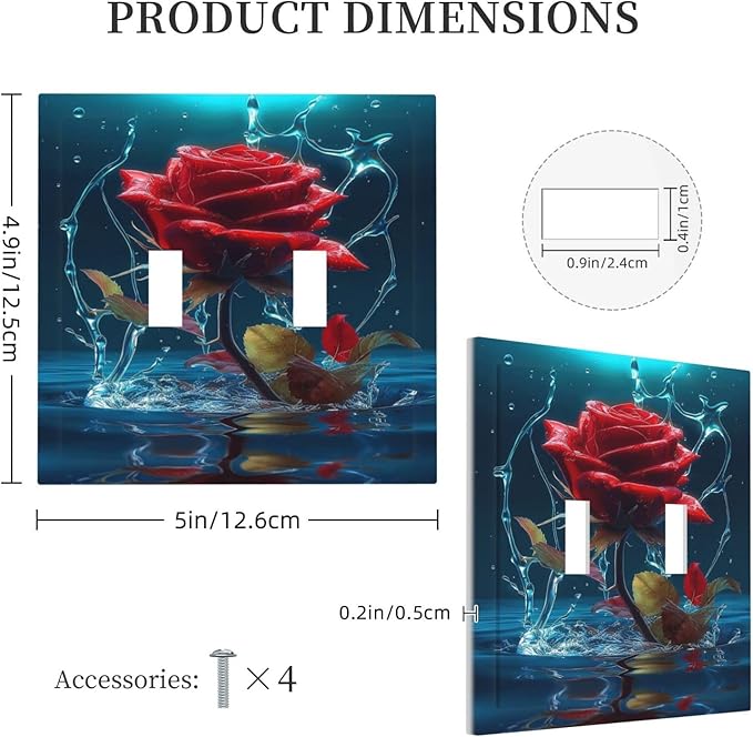 Red Rose Blue Water Drips Double Toggle Light Switch Cover Decorative 2 Gang Wall Plate Electrical Faceplate Switchplate for Kidroom Bathroom Bedroom Living Room Decor