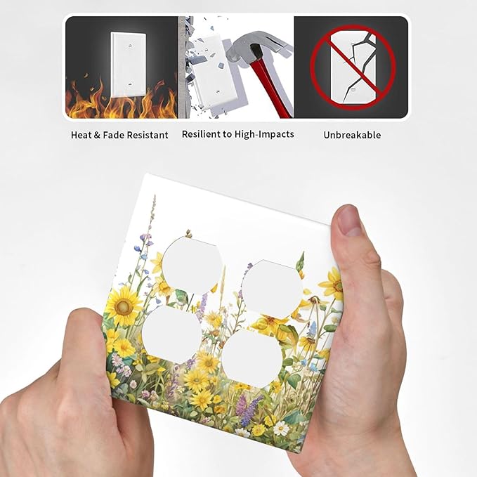 Wildflowers Sunflower Lavender Daisy Floral Outlet Covers 2 Gang Double Duplex Decorative Light Switch Covers Electrical Wallplates Socket Faceplate for Bedroom Living Room Decor