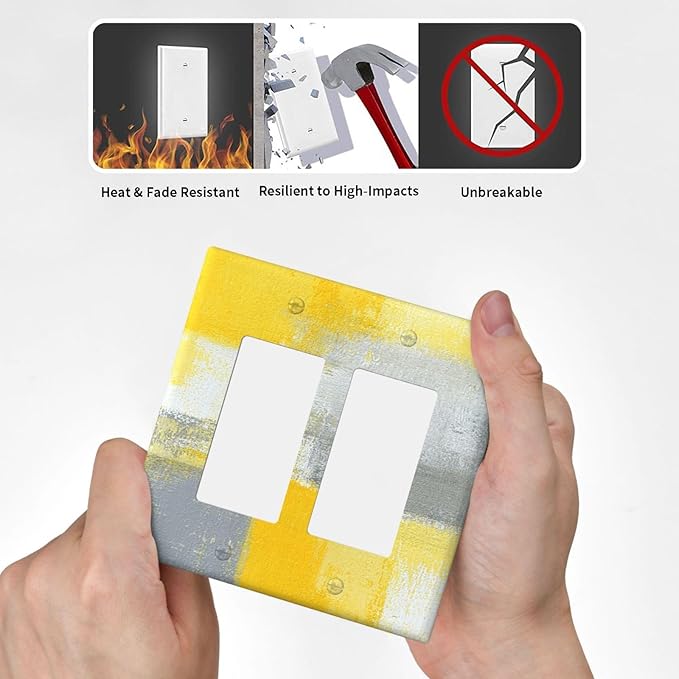 Outlet Covers Retro Modern Gray Yellow Ombre Abstract Art 1 Gang Duplex Light Switch Cover Plate Decorative Wall Plates Electrical Switchplate Receptacle for Bathroom Bedroom Decor（2 Pack）
