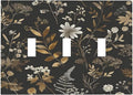 Decorative Switch Plates Black Gold Floral Dark Leaves Vintage Flowers 3 Gang Wall Plate Triple Toggle Light Switch Cover Faceplate Electrical Wall Panels for Bed Room Home Decor