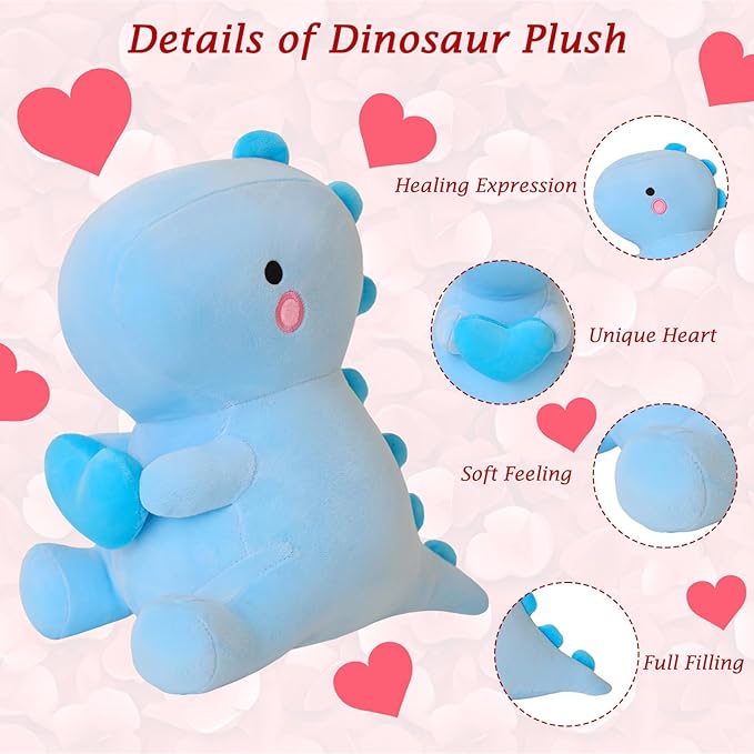 SQEQE Dinosaur Stuffed Animal, Loving Soft Dino Plush Toys with Holding Heart, Sweet Romantic Anniversary Birthday Gift for Her Girls Boys Girlfriend(Blue,20 inch)