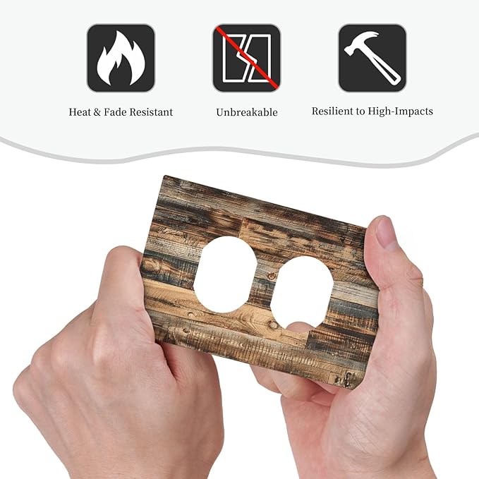Outlet Covers Rustic Brown Wood Pattern Splice Plank 1 Gang Duplex Light Switch Cover Decorative Switch Plates Electrical Receptacle Faceplate Wall Plate For Farmhouse Cabin Decor