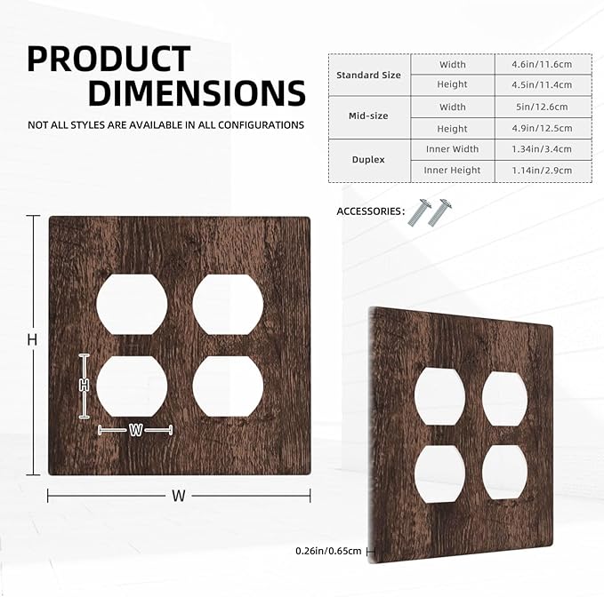 Light Switch Cover Plate Rustic Brown Wood Plank Retro Wooden Board 2 Gang Socket Covers Double Duplex Wallplates Switch Plates and Outlet Covers for Farmhouse Home Decor