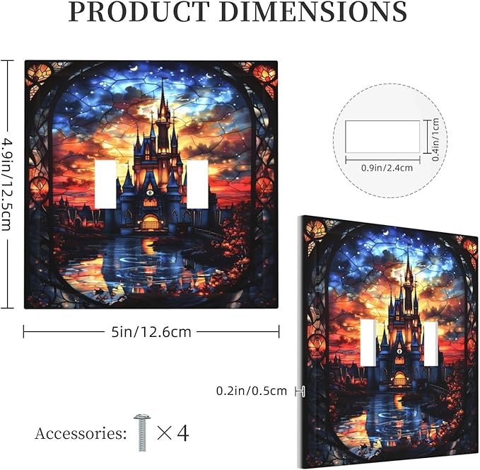 Medieval Fantasy Castle Magic Academy Decorative Switch Plates 2 Gang Double Toggle Outlet Light Switch Cover Wall Plate Electrical Faceplate for Kids Room Bedroom Decor